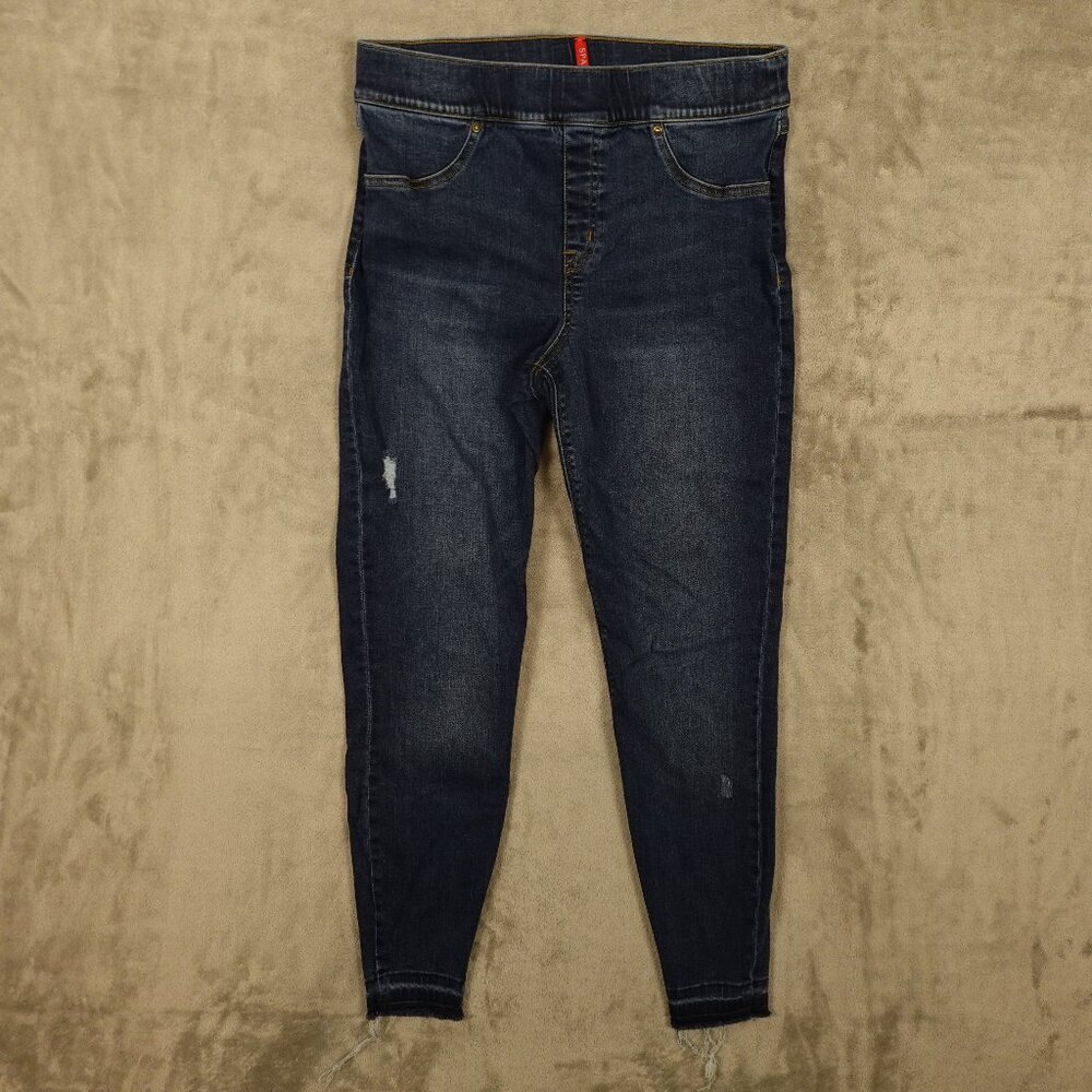 Spanx skinny‎ ankle jeans women's large blue stretchy distressed